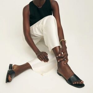 Reformation Joey Asymmetrical Flat Slide Black Leather - Size 6.5